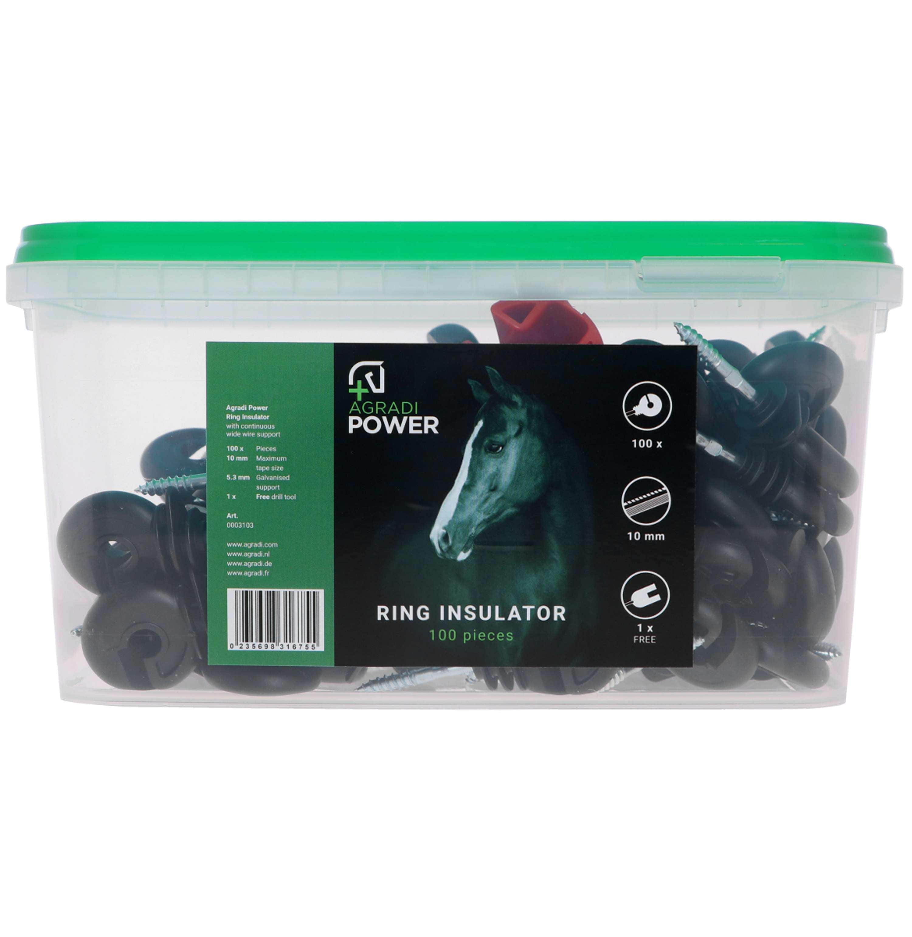 Agradi Power Isolateurs Anneau dans Seau Outil Perceuse 100 Pièces Noir