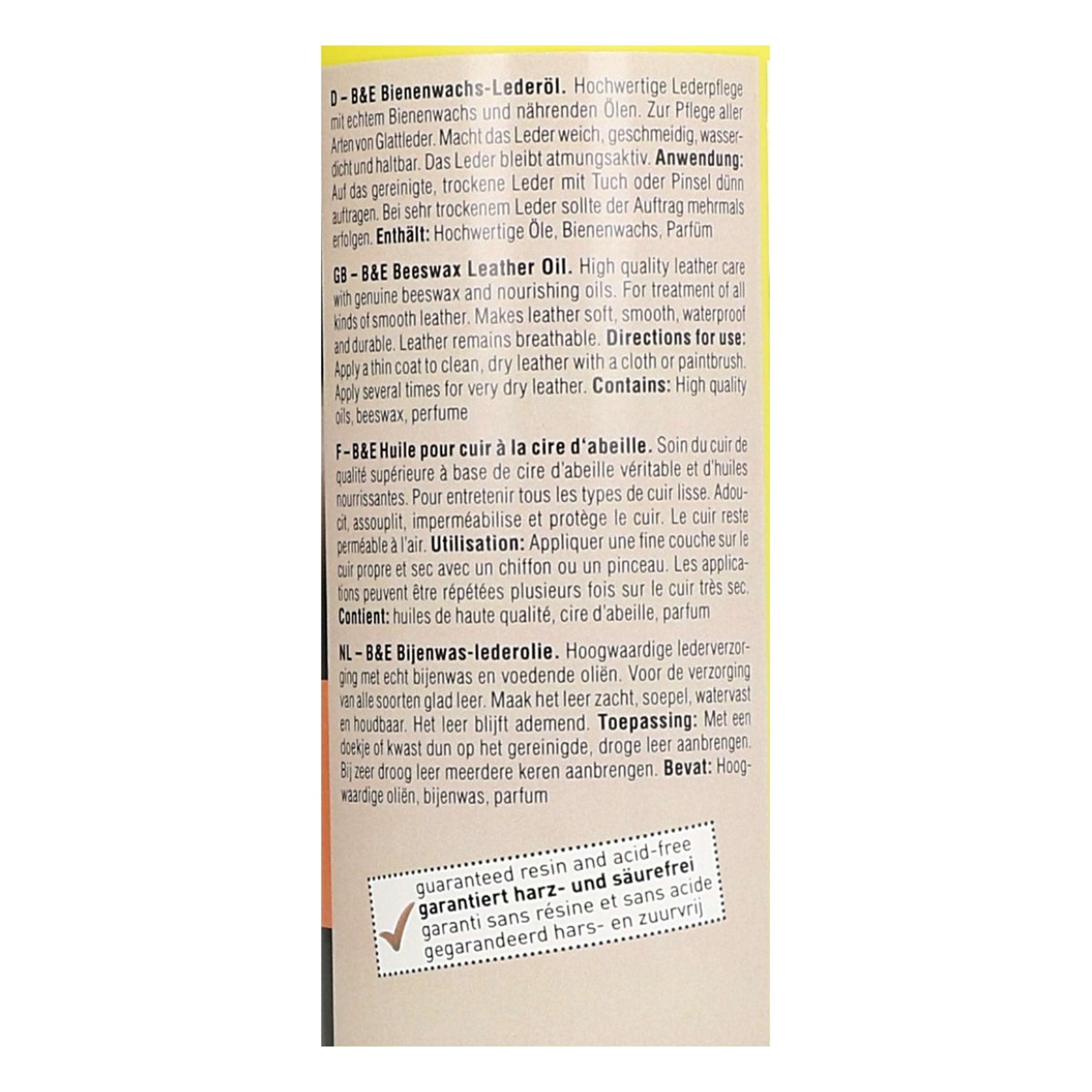 Bense & Eicke Huile pour Cuir avec Cire d'Abeille