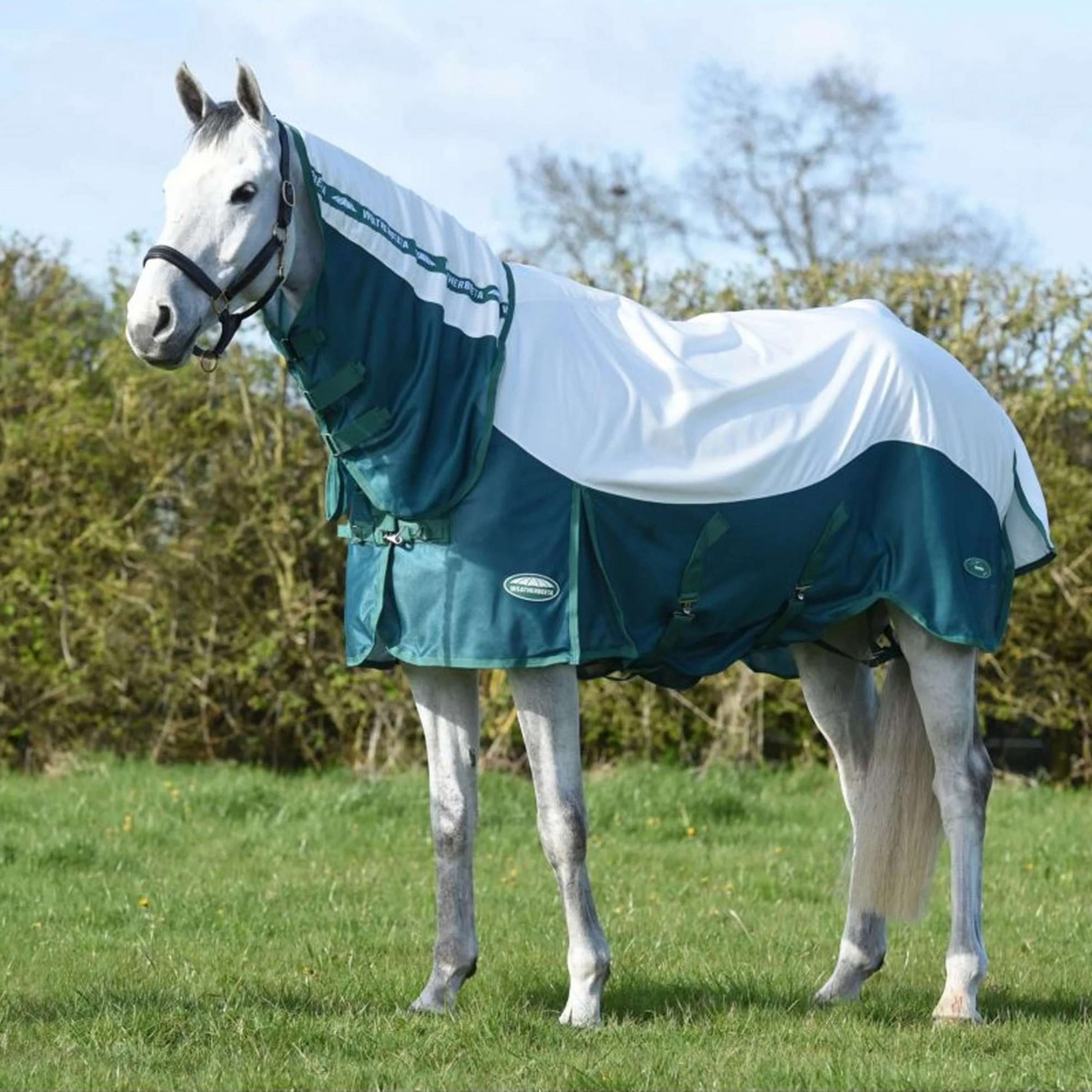 WeatherBeeta Couverture Anti-Mouches ComFiTec Green-Tec Airflow Mesh Combo Neck White/Dragonfly Blue