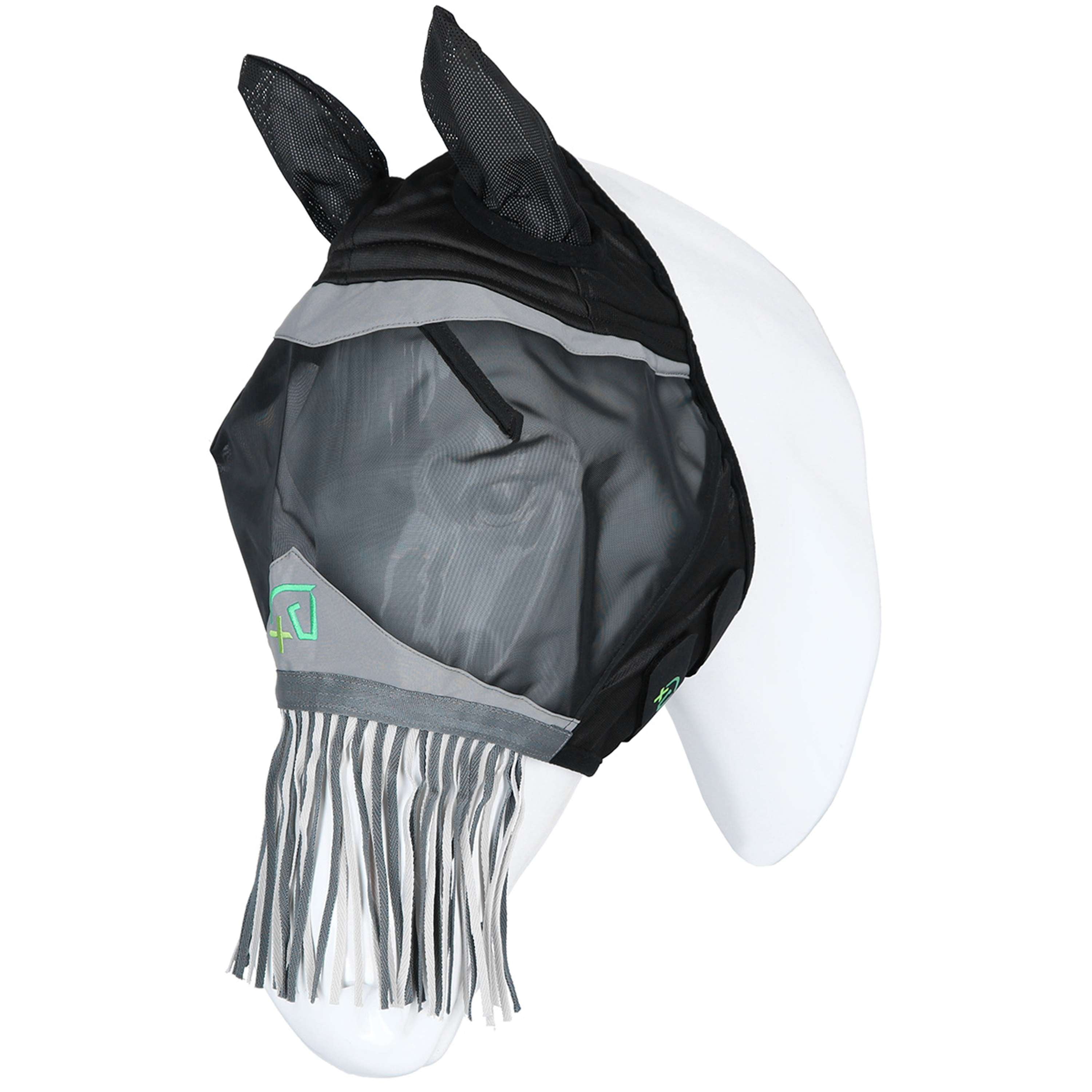 Agradi Horse Masque Anti-Mouches Fine Mesh avec Oreilles et Franges Noir