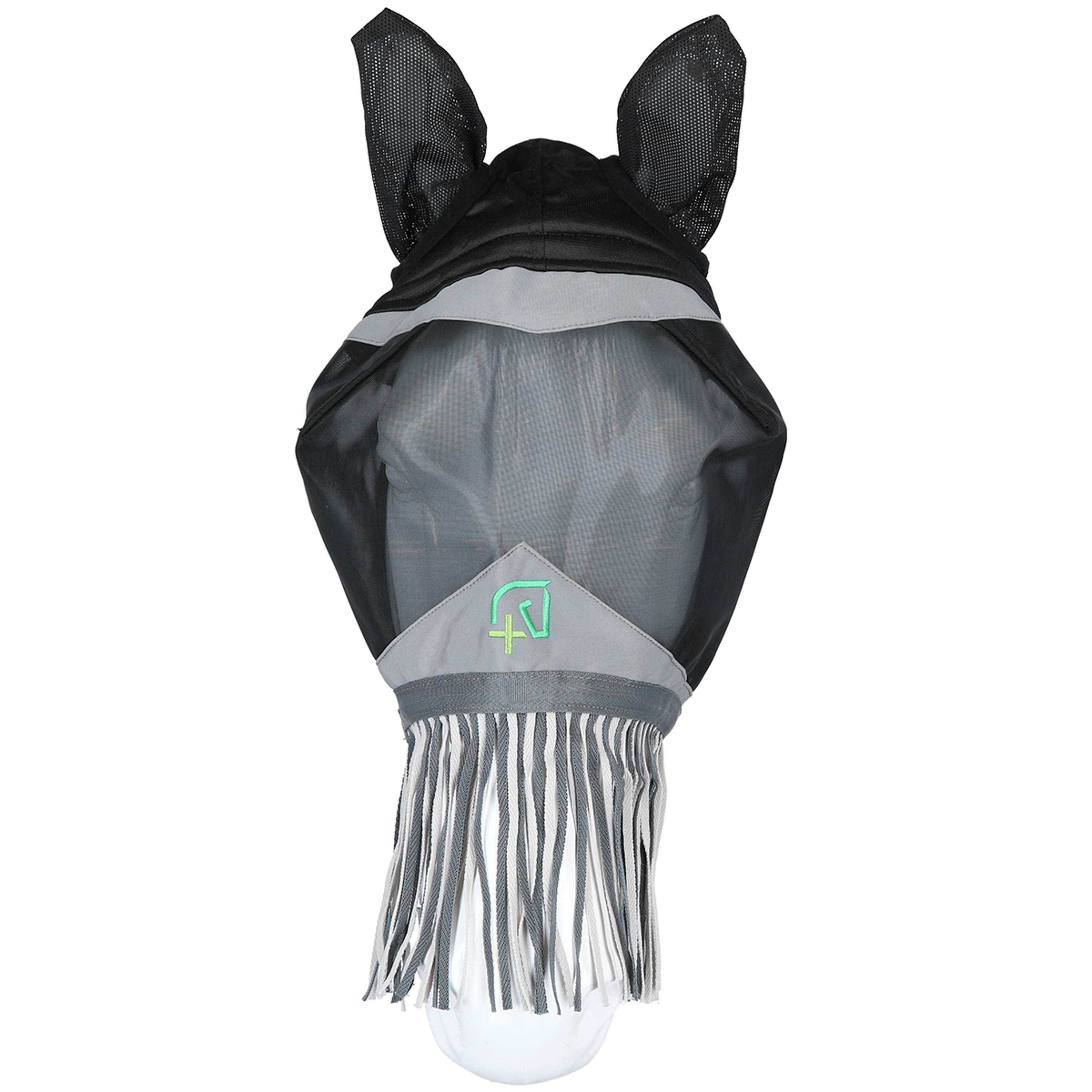 Agradi Horse Masque Anti-Mouches Fine Mesh avec Oreilles et Franges Noir