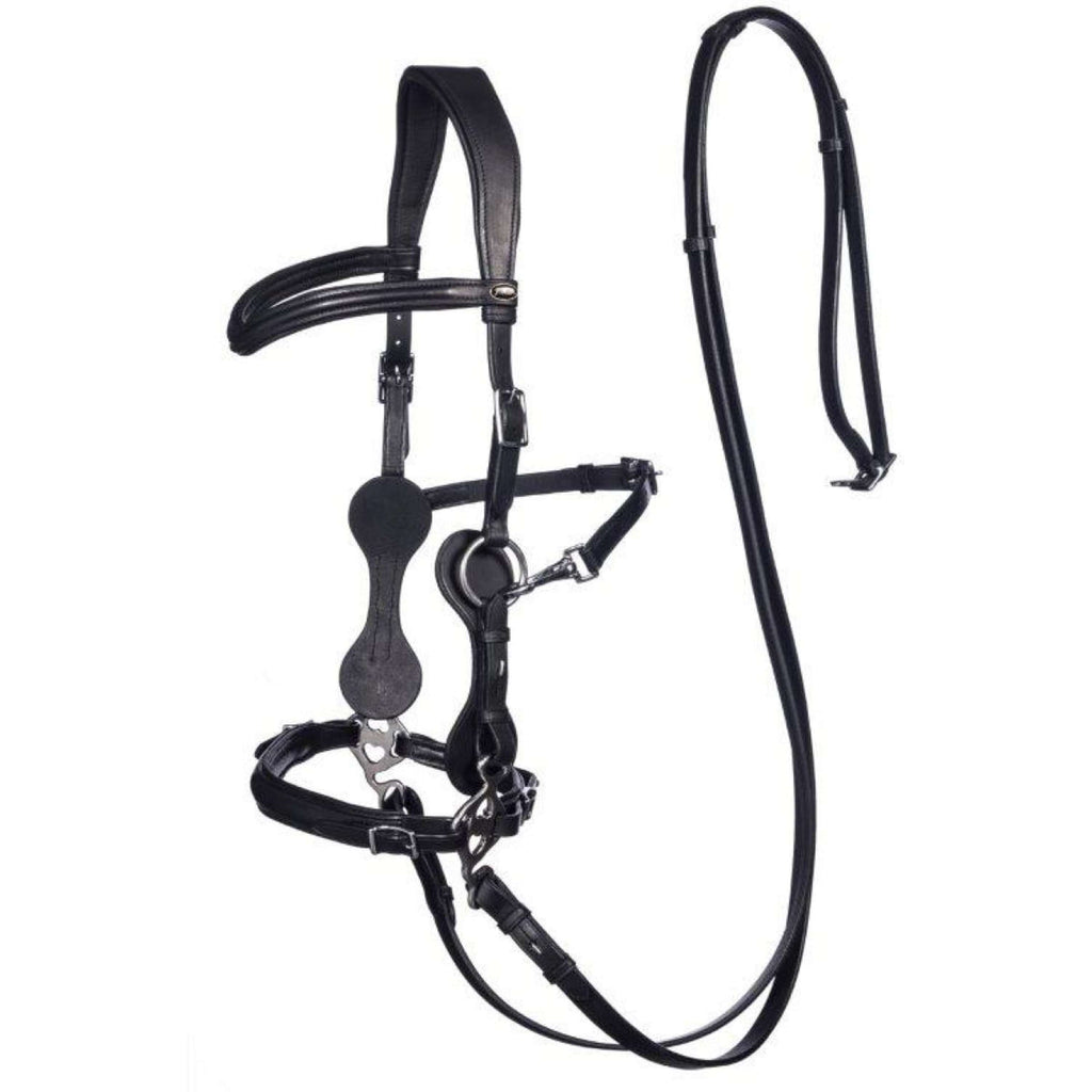 F.R.A. Hackamore Calli Stuk Hook Rênes en Cuir Noir