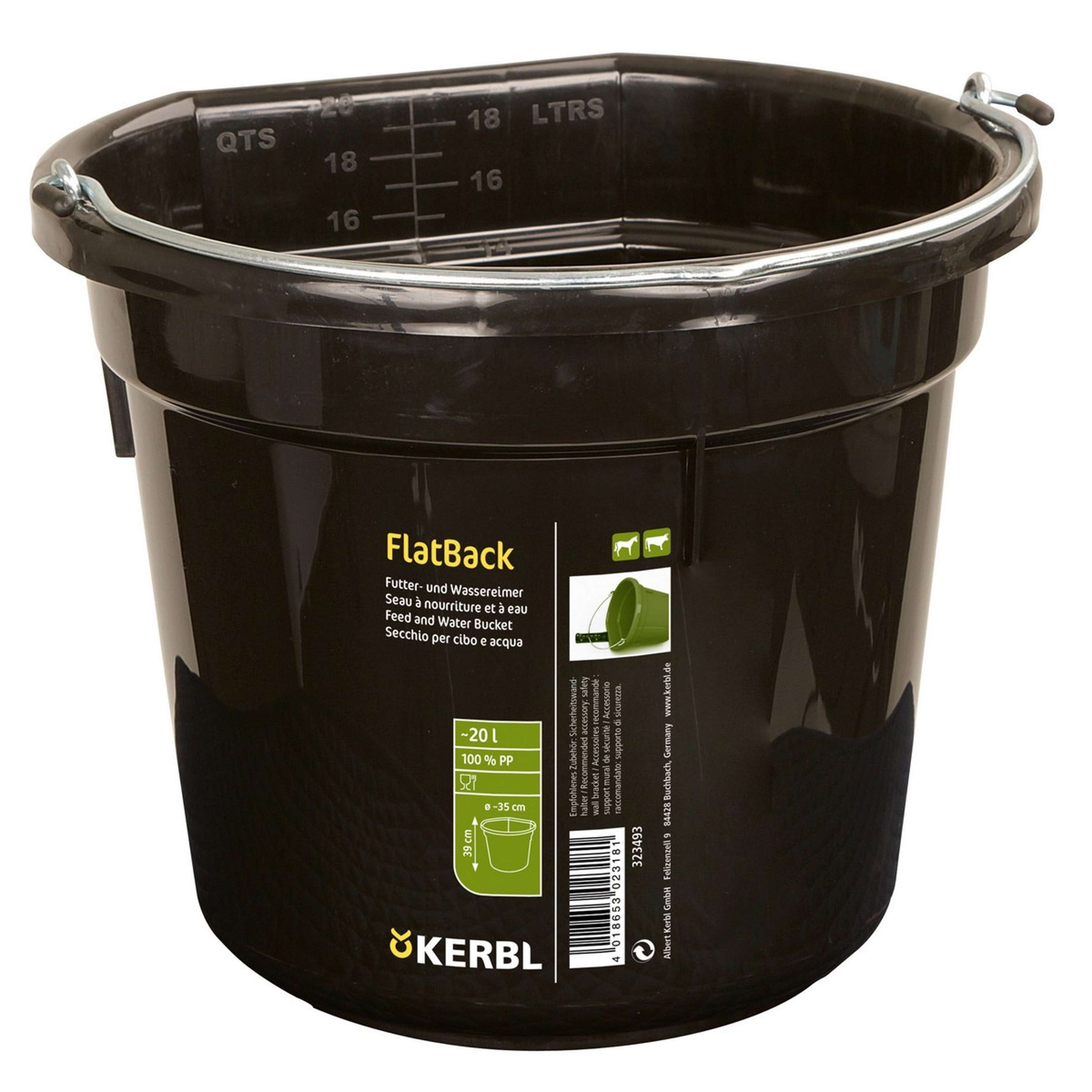 Kerbl Seau à Nourriture et à Eau Flat Back Noir