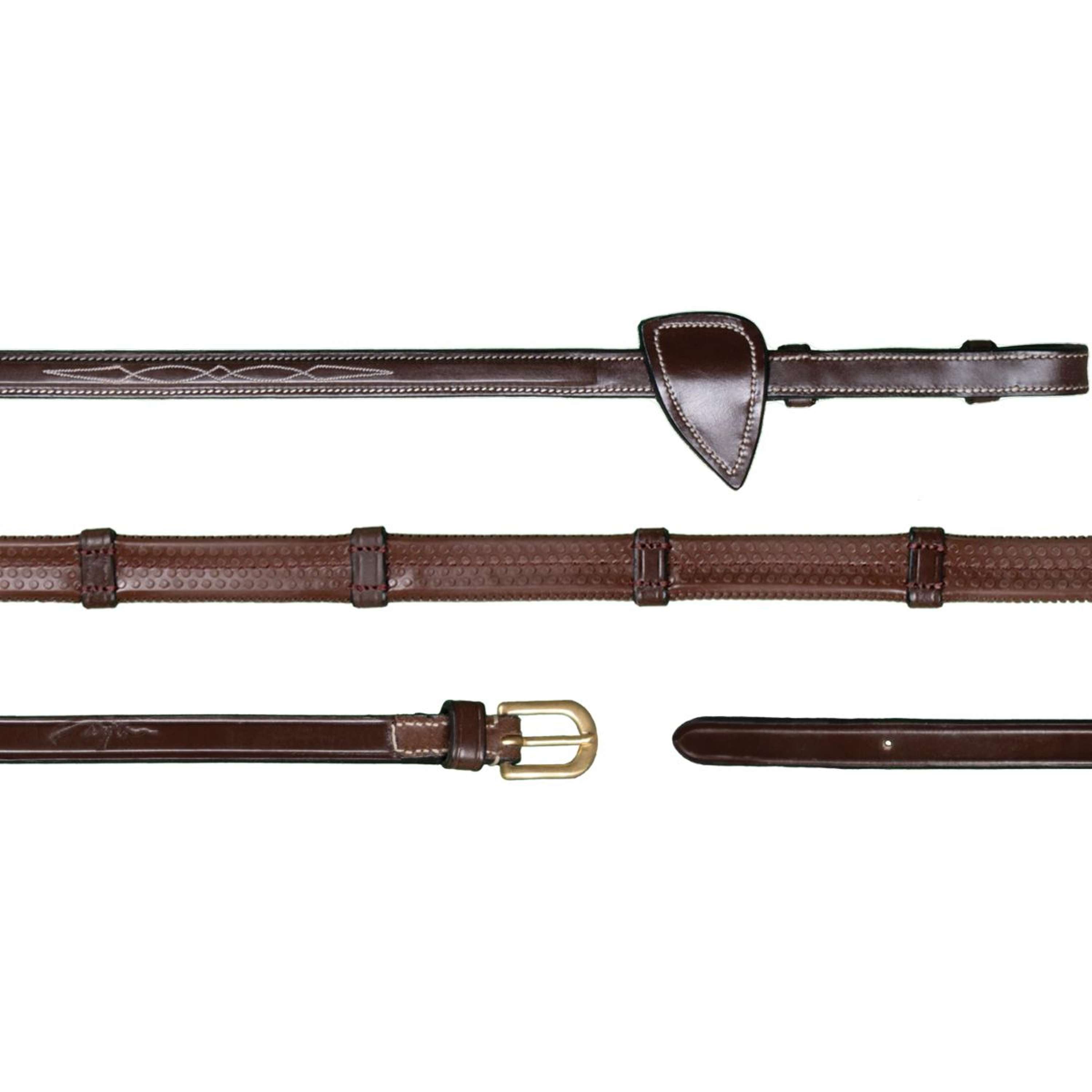 Dyon Rênes Rubber 1/2 avec Arrêts Cuir Marron