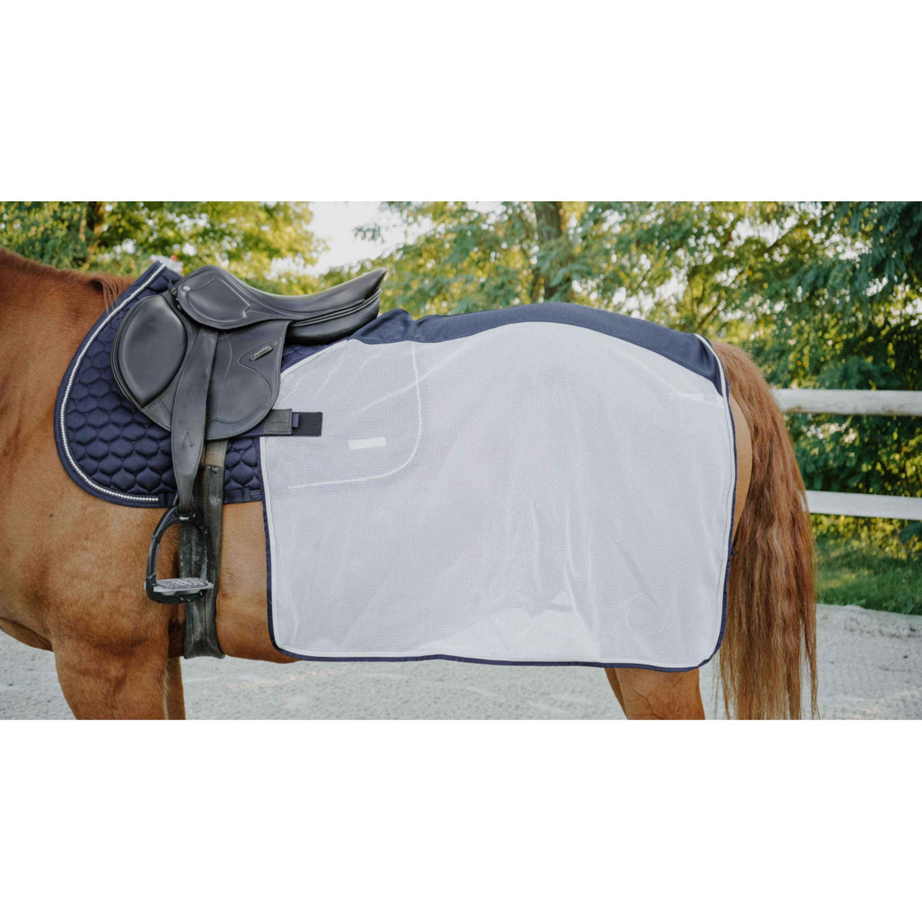 EQUITHÈME Couvre-reins Flycool square Marine/Blanc