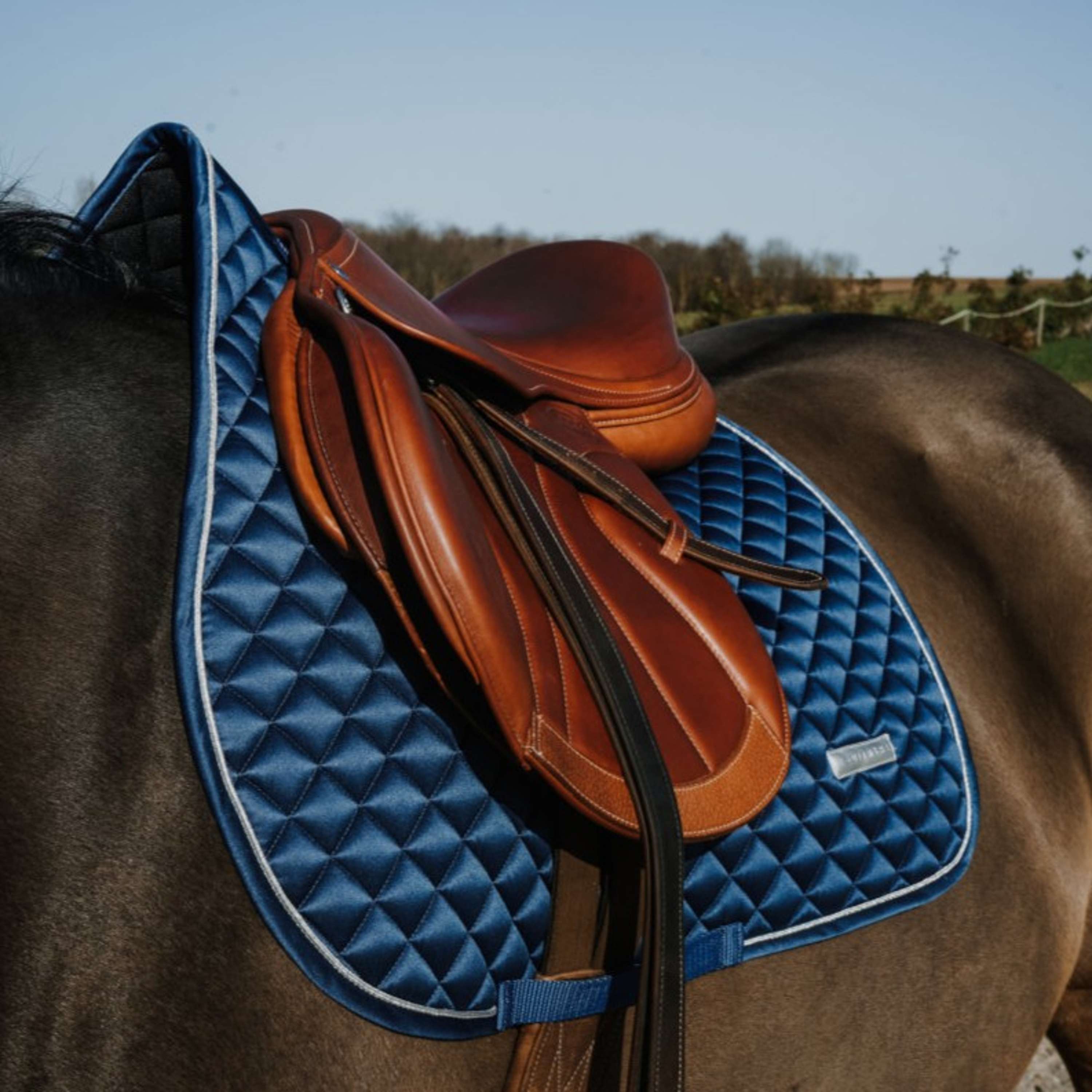 EQUITHÈME Tapis de Selle Nacre de Saut Bleu Acier