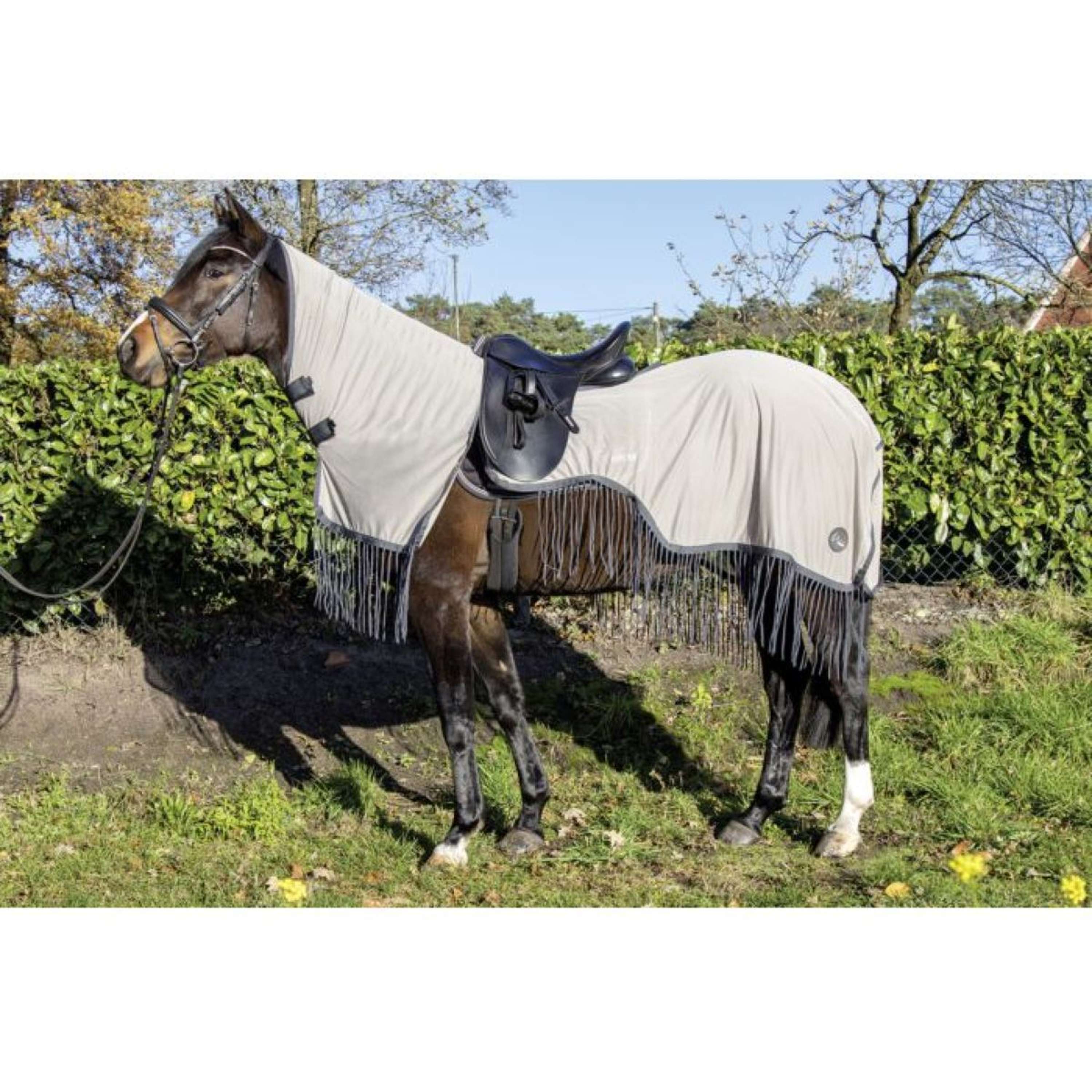 HKM Couverture de Marcheur Anti-Mouches Fringes Couvre-cou Amovible Argent/Gris
