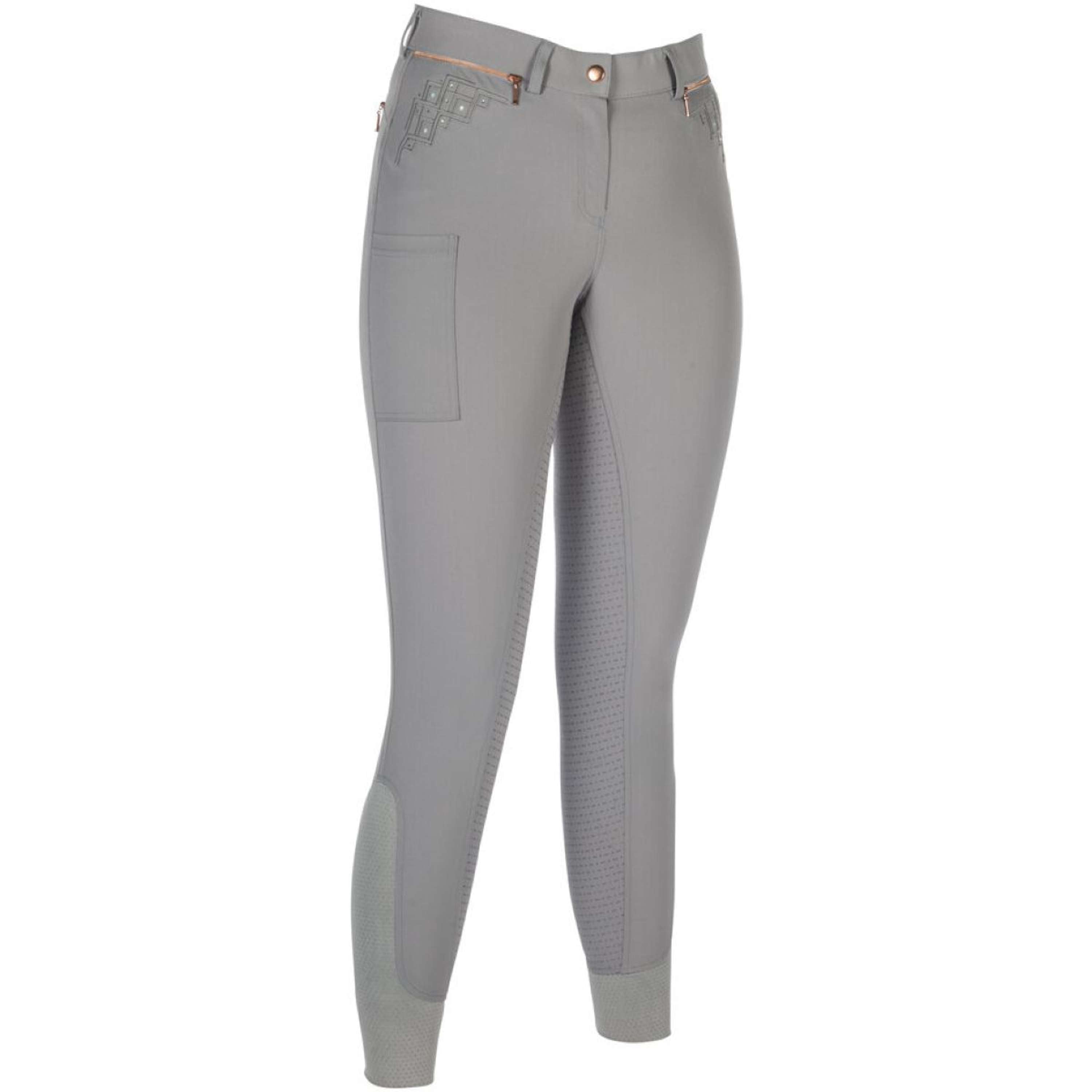 HKM Pantalon d'Équitation Rosegold Sparkle Full Grip Gris/Or Rose