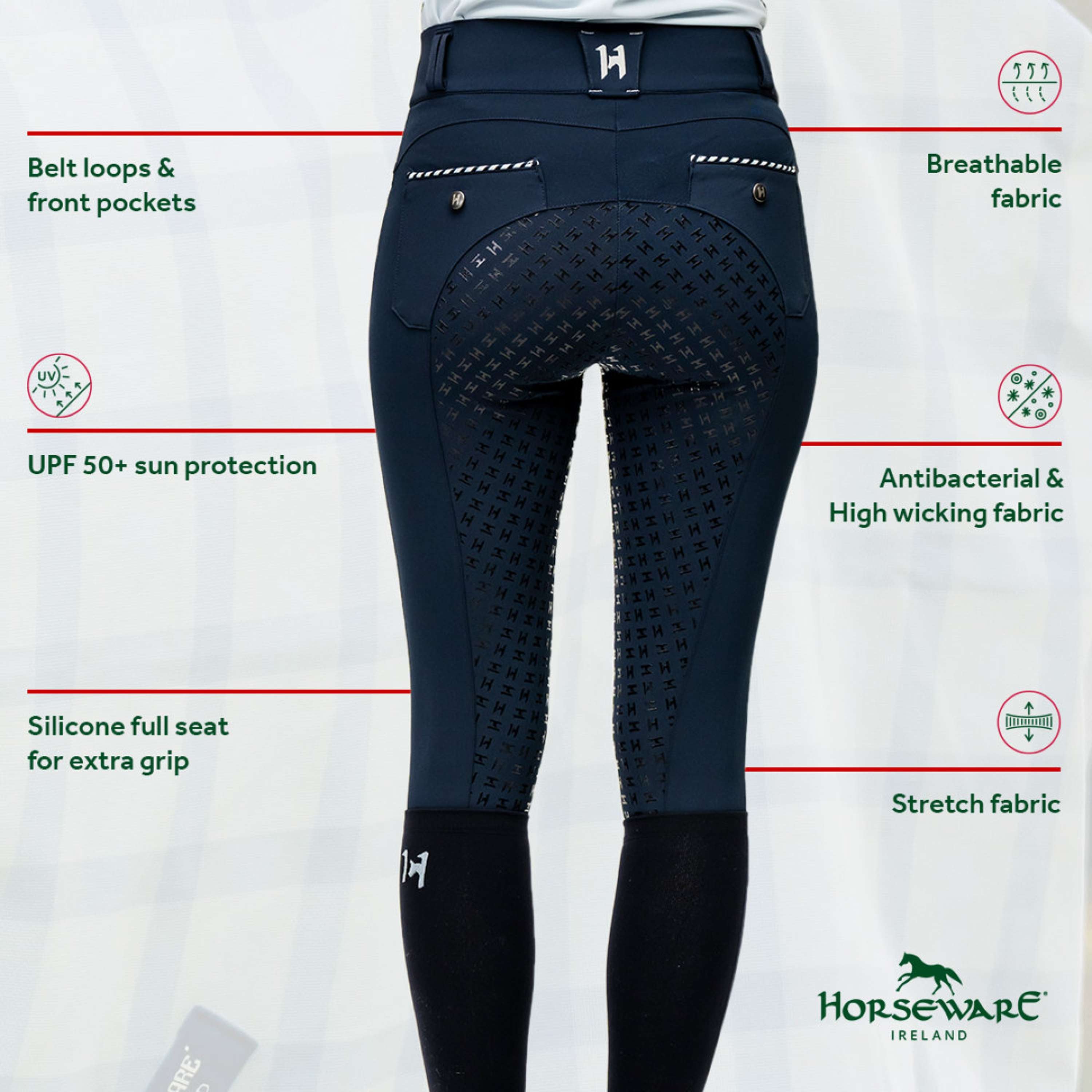 Horseware Pantalon d'Équitation Newmarket High Rise Full Seat Marine
