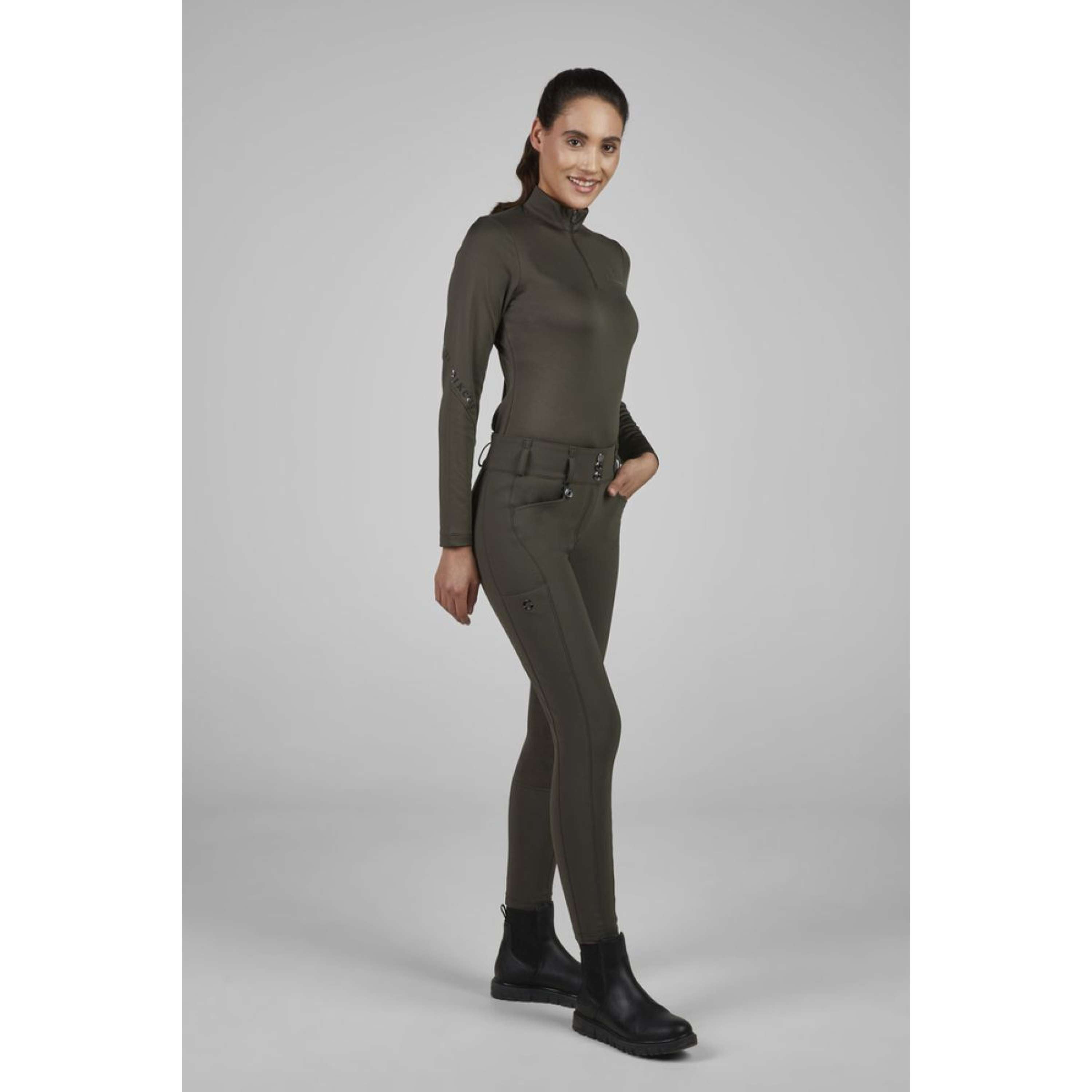 Pikeur Pantalon d'Équitation New Candela Full Grip Flex Faux Leather Deep Khaki